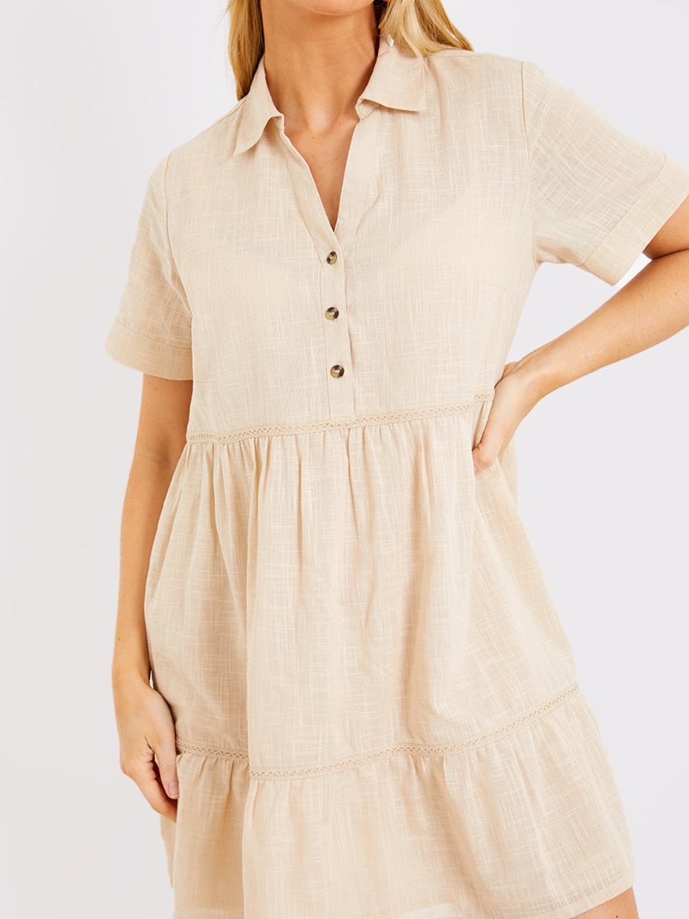 DKNY Beige Short Sleeve Mini Dress Puff Sleeve Size S
